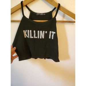 Black cropped tank "killin' it"